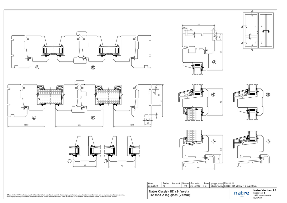 Balkongdør 2-fløys Natre Klassisk 2-lagstre/tre 24mm